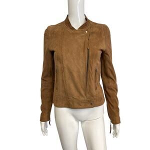 COMPTOIR DES COTONNIERS Brown Camel Suede Braided Moto Jacket Size S